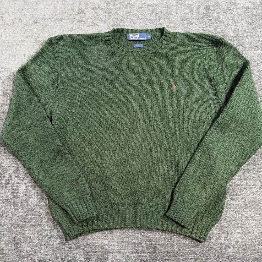 Polo Ralph Lauren Vintage Knitted Sweater Mens Size XL Wool Cotton Blend Green